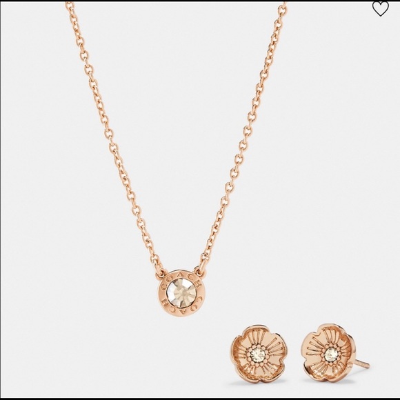 COACH-Open Circle Necklace, Tea Rose Stud Earrings - Picture 3 of 6